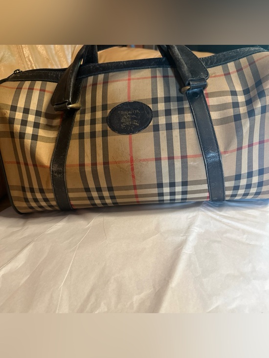 Burberry Handbags - Vintage Burberry Plaid Duffel Boston Bag with Black Leather Trim